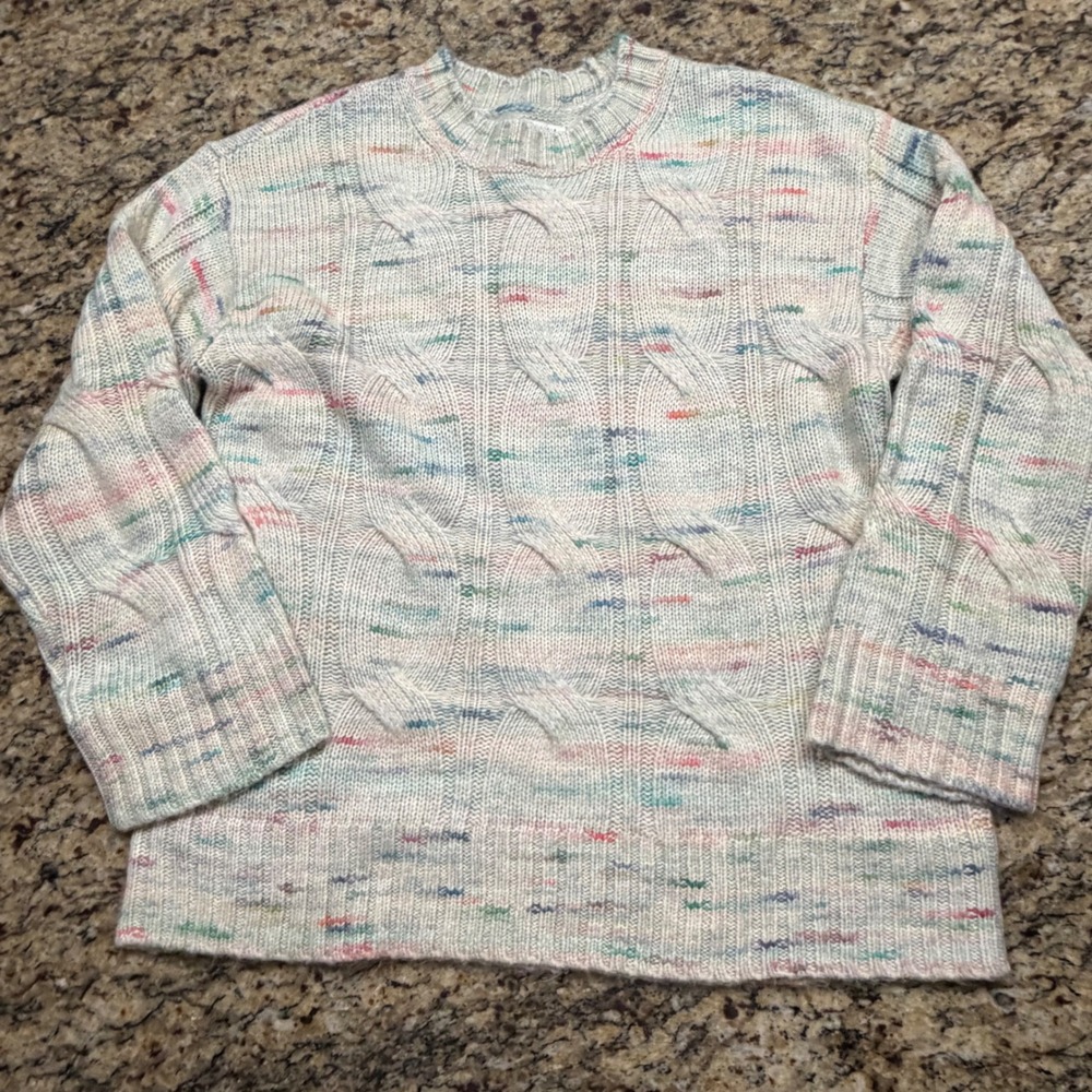 American Eagle Womens Cable Knit Sweater Cream Multicolor Space Dye Pullover S
